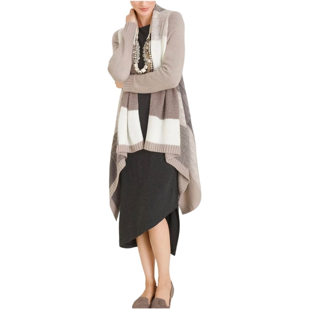 Chicos Petite Drape-Front Colorblock Cardigan | Size 2P (LP) - Picture 3 of 10